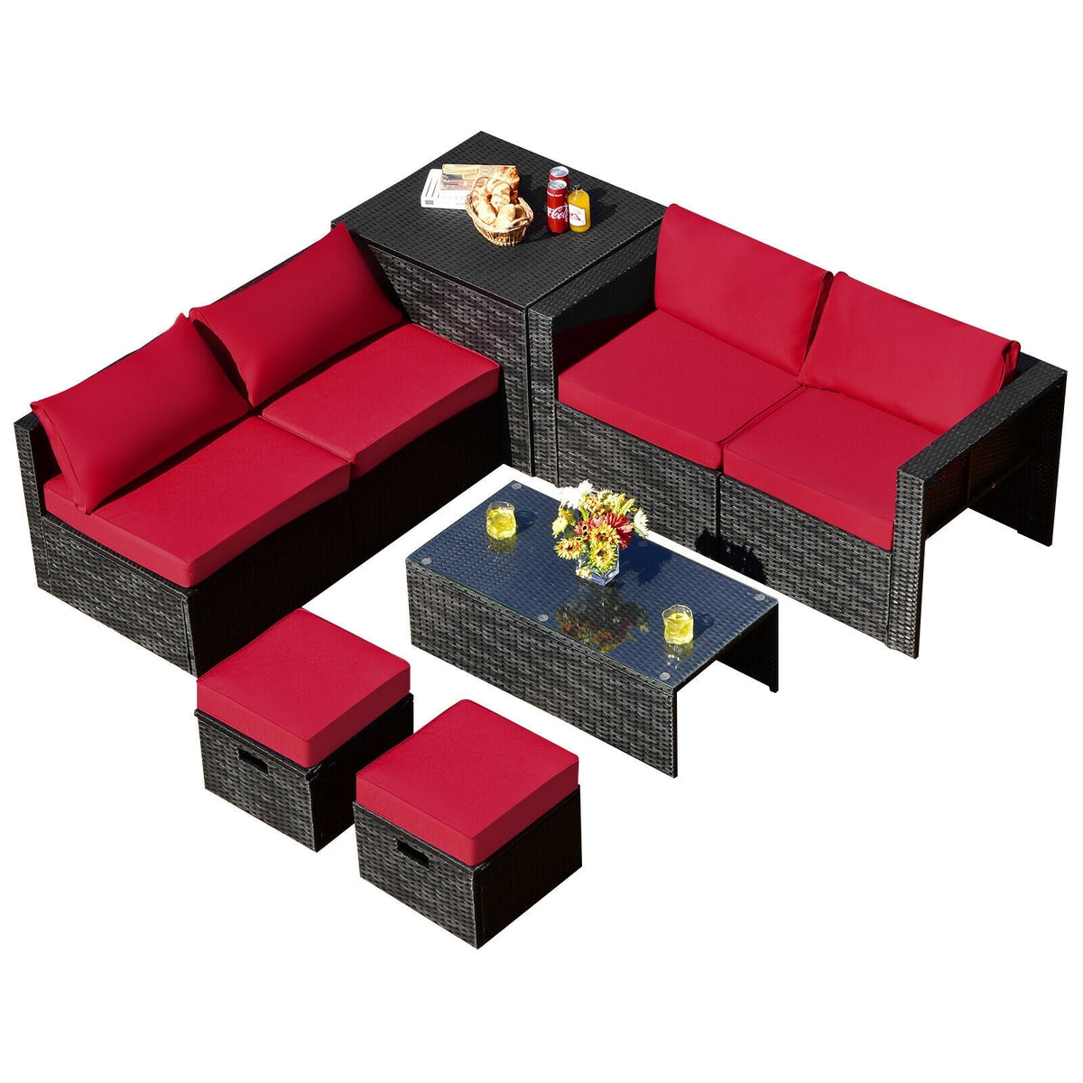 8-Piece Patio Rattan Storage Table Furniture Set