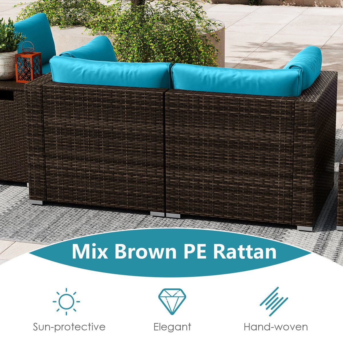 7-Piece Outdoor PE Rattan Sectional with ETL-Certified 40,000 BTU Propane Fire Pit Table
