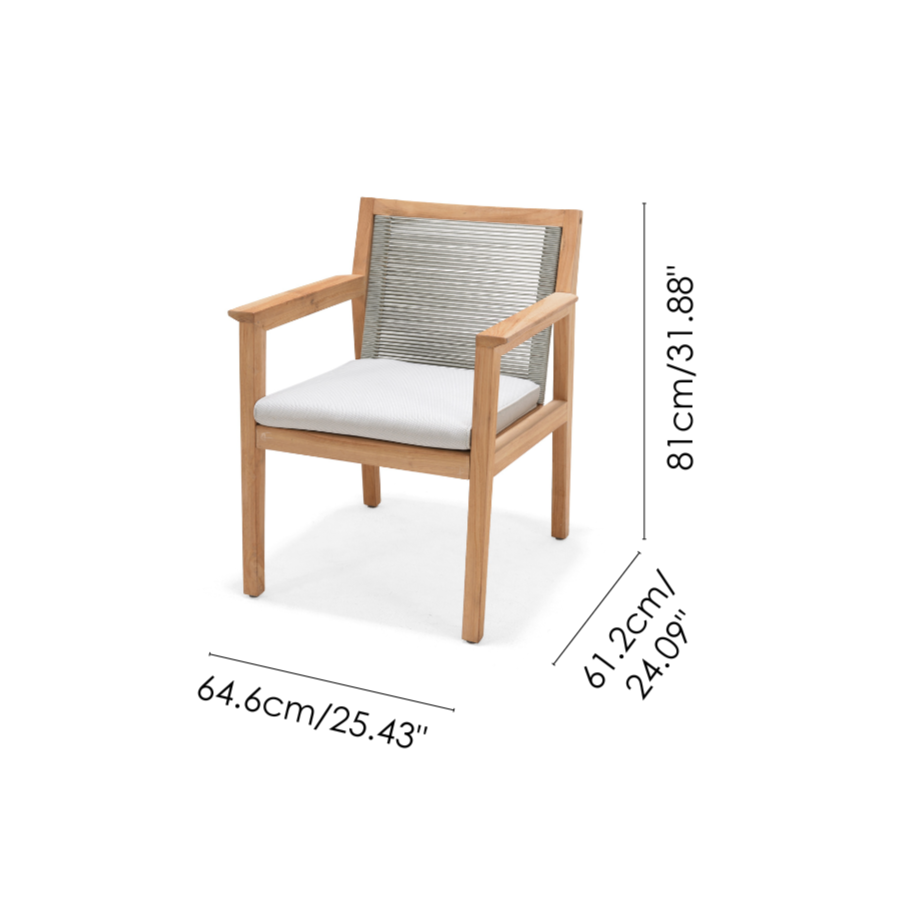 Agate Teak & Rope Outdoor Dining Armchair – FSC™ Certified Teak, Olefin Cushion, Green
