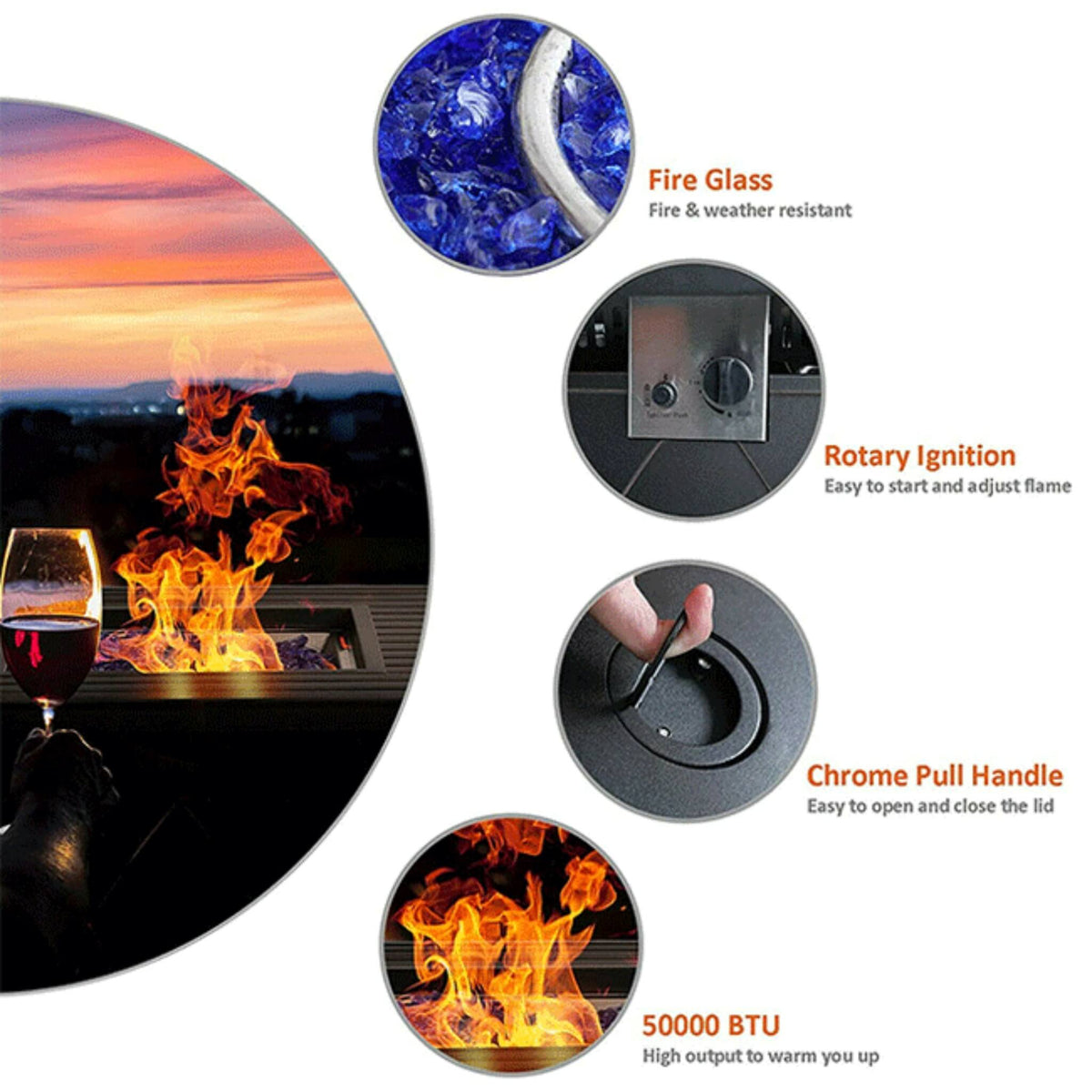 Sophia & William 5-Piece Outdoor Gas Fire Pit Table Set – Cushioned Swivel Dining Chairs, Propane