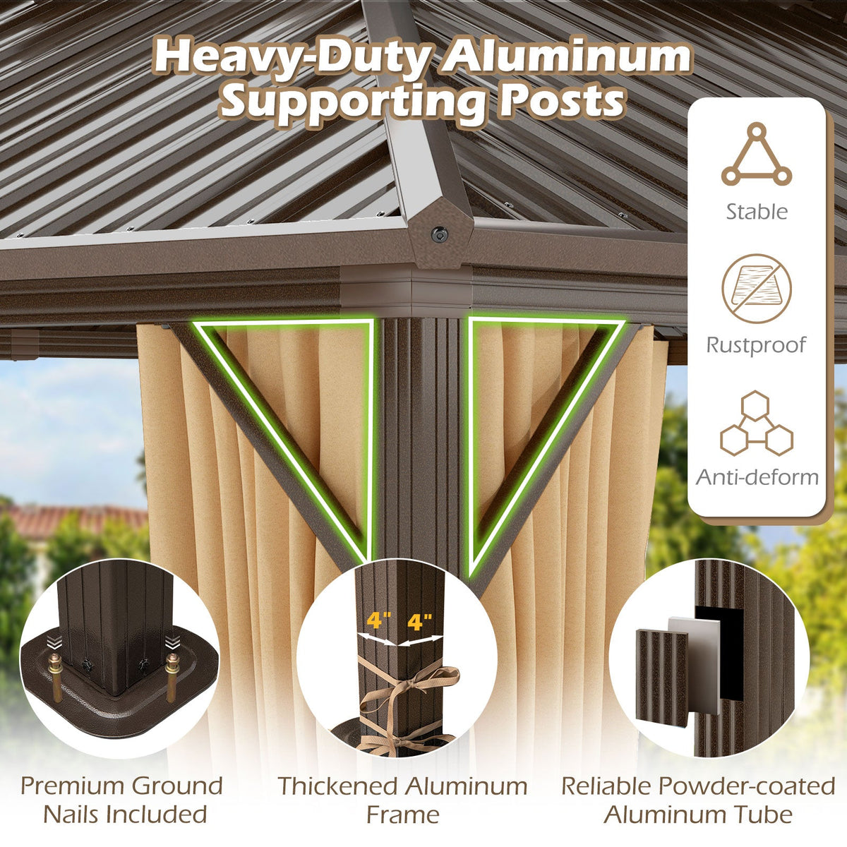 16 x 12 Ft Hardtop Gazebo With Aluminum Frame, Curtains & Netting – Coffee