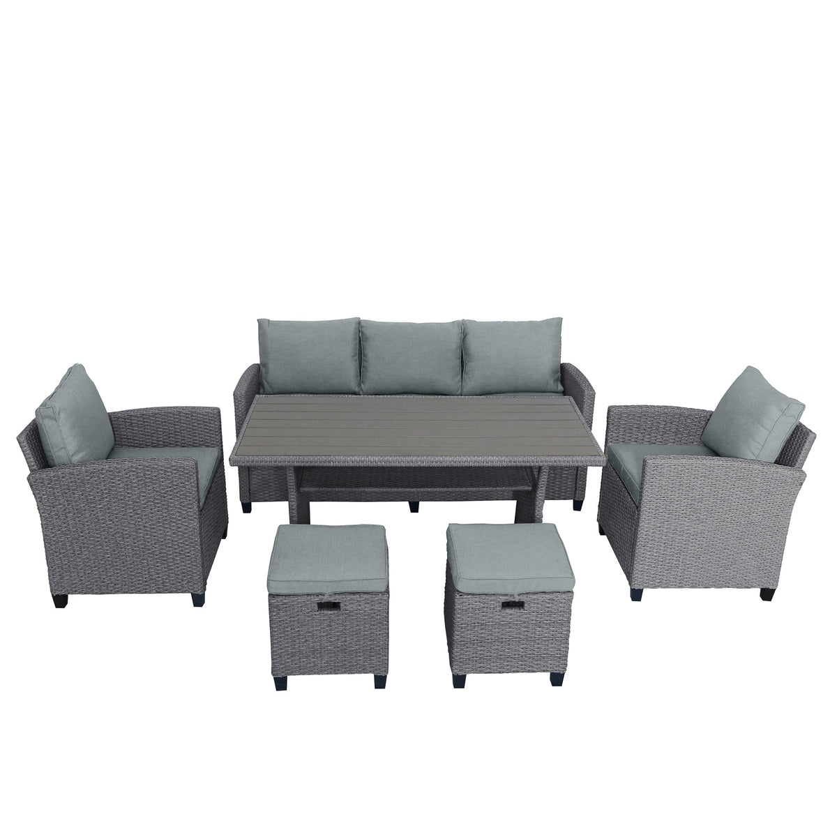 TOPMAX 6-Piece Outdoor Rattan Wicker Conversation Set with Sofa, Chairs, Ottomans & Table – Gray