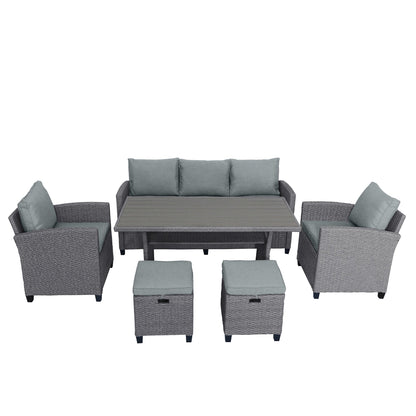 TOPMAX 6-Piece Outdoor Rattan Wicker Conversation Set with Sofa, Chairs, Ottomans & Table – Gray
