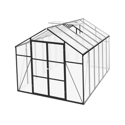 8x12 ft All-Season Polycarbonate Greenhouse with Raised Base and Aluminum Frame
