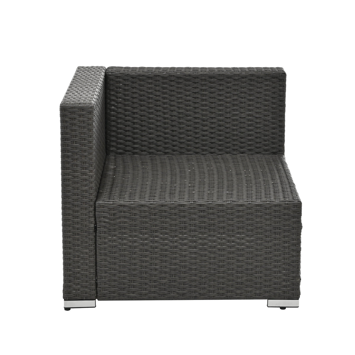 7-Piece Outdoor PE Rattan Sectional Set with Tempered Glass Table — Dark Gray