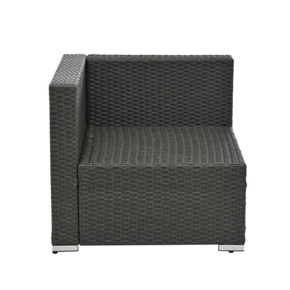 7-Piece Outdoor PE Rattan Sectional Set with Tempered Glass Table — Dark Gray