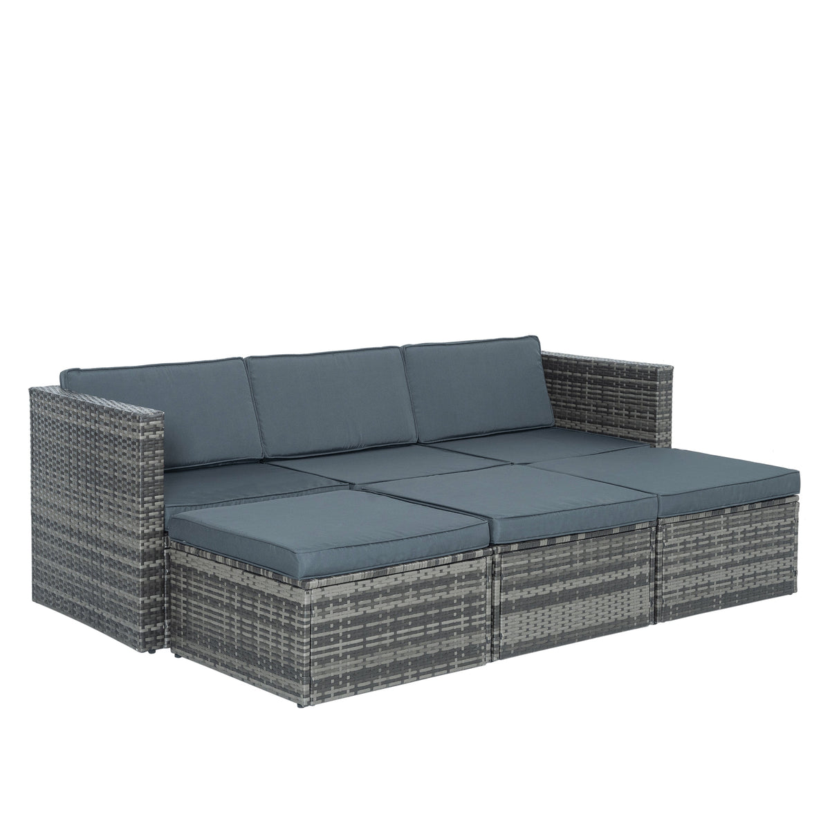 5-Piece Outdoor PE Wicker Conversation Set with Reclining Sofa & Lift-Top Table — Dark Gray