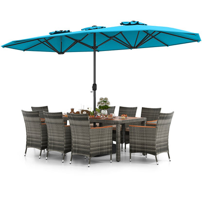 10-Piece Patio Wicker Dining Set with 15 Feet Double-Sided Patio Umbrella