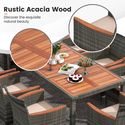 10-Piece Patio Wicker Dining Set with 15 Feet Double-Sided Patio Umbrella