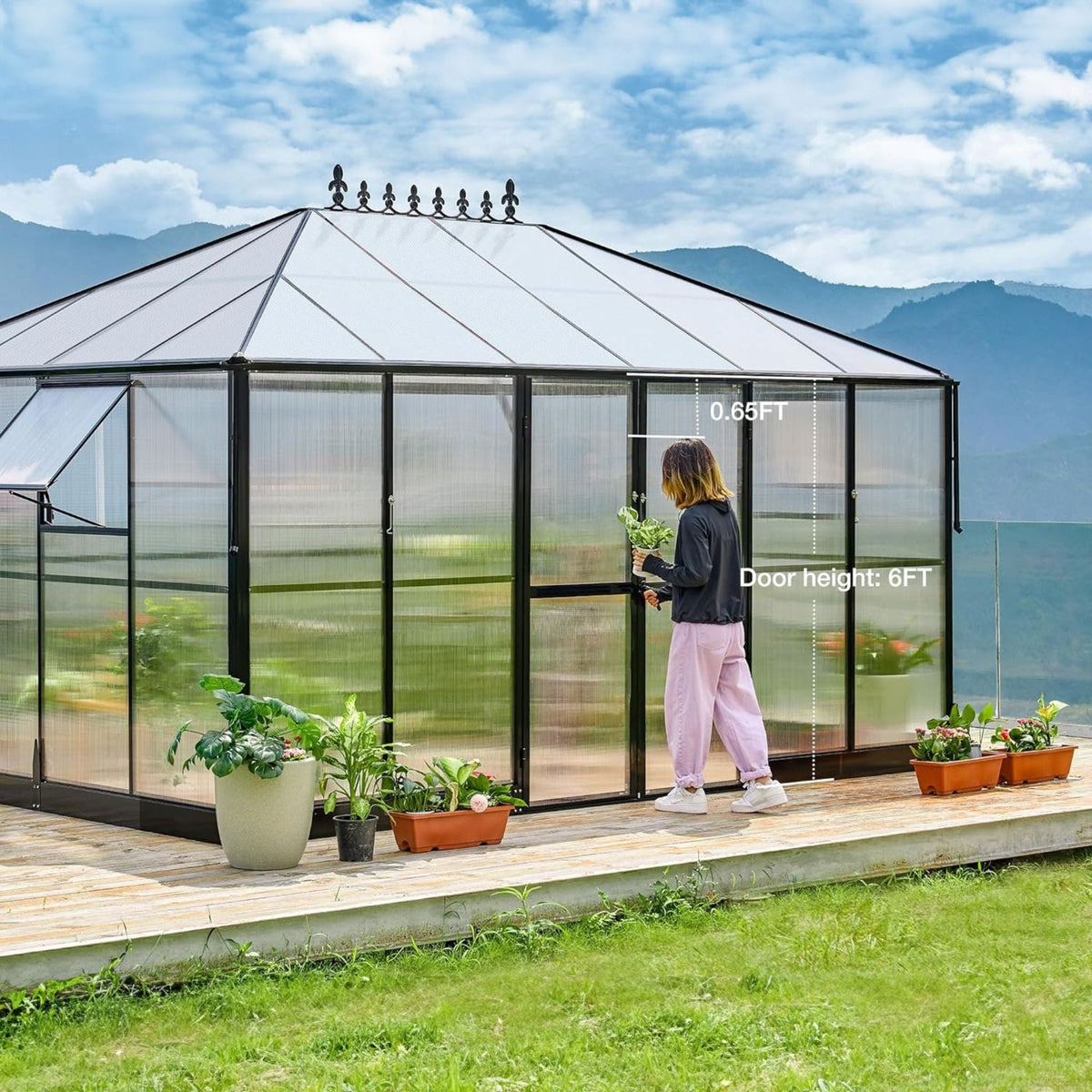 10x14 ft Premium Outdoor Polycarbonate Greenhouse with Aluminum Frame and Double Swing Doors