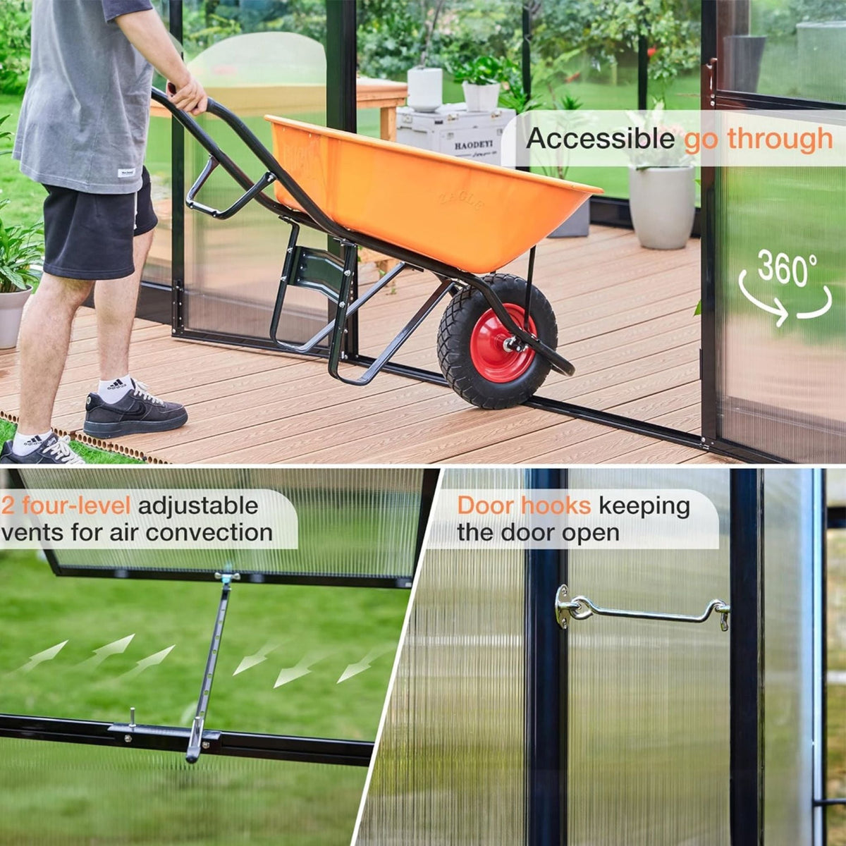 10x14 ft Premium Outdoor Polycarbonate Greenhouse with Aluminum Frame and Double Swing Doors