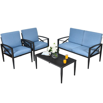 4-Piece Outdoor Aluminum Conversation Set with Cushions — Blue