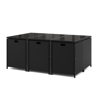 11-Piece Patio Dining Set with Tempered Glass Table | Black & White
