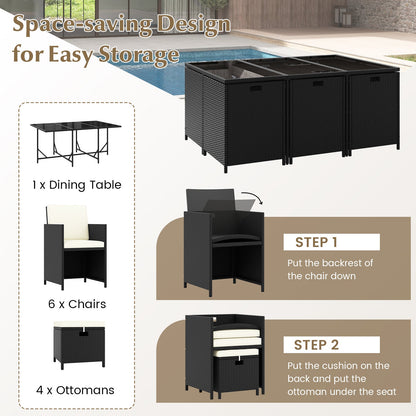 11-Piece Patio Dining Set with Tempered Glass Table | Black & White