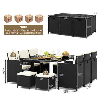11-Piece Patio Dining Set with Tempered Glass Table | Black & White