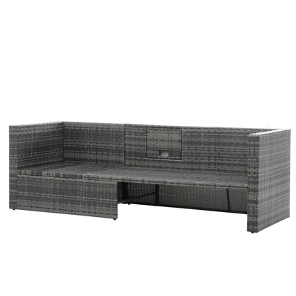 5-Piece Outdoor PE Wicker Conversation Set with Reclining Sofa & Lift-Top Table — Dark Gray
