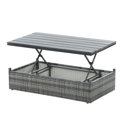5-Piece Outdoor PE Wicker Conversation Set with Reclining Sofa & Lift-Top Table — Dark Gray