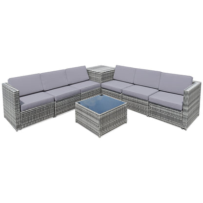 8-Piece Wicker Patio Conversation Set With Storage Cabinet and Glass Coffee Table