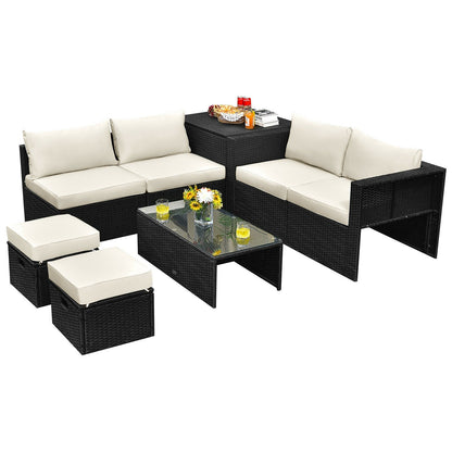 8-Piece Patio Rattan Storage Table Furniture Set