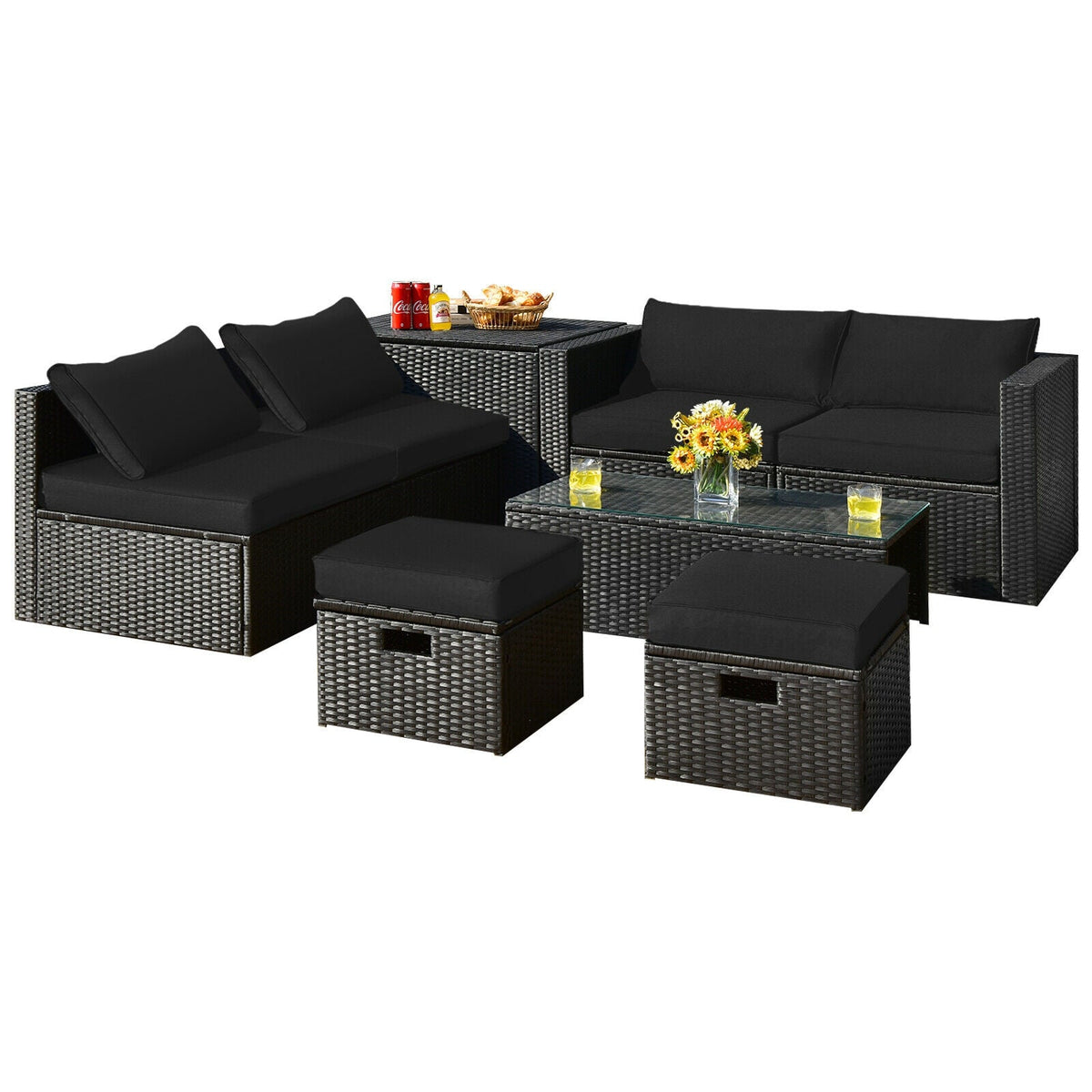 8-Piece Patio Rattan Storage Table Furniture Set