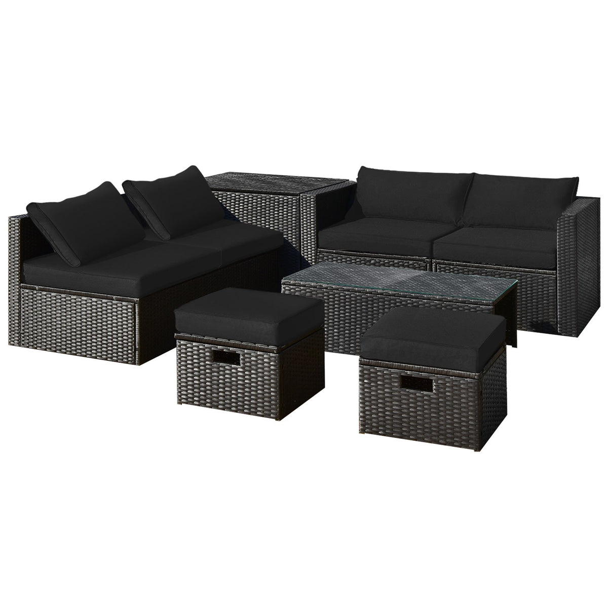 8-Piece Patio Rattan Storage Table Furniture Set