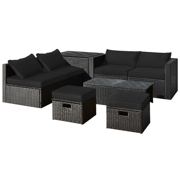 8-Piece Patio Rattan Storage Table Furniture Set