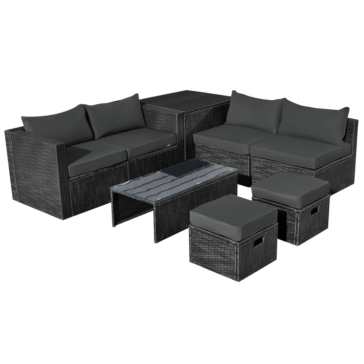 8-Piece Patio Rattan Storage Table Furniture Set