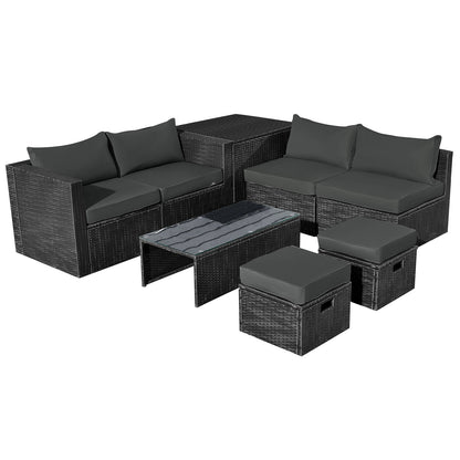 8-Piece Patio Rattan Storage Table Furniture Set