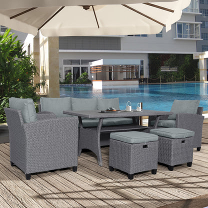 TOPMAX 6-Piece Outdoor Rattan Wicker Conversation Set with Sofa, Chairs, Ottomans & Table – Gray