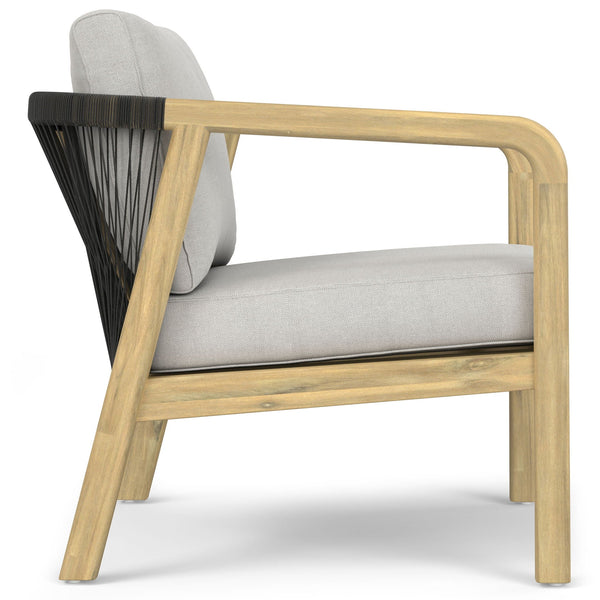 Palmetto Outdoor Conversation Chair, Set of 2 – Acacia Wood, Rope Back, Stone Grey Cushions