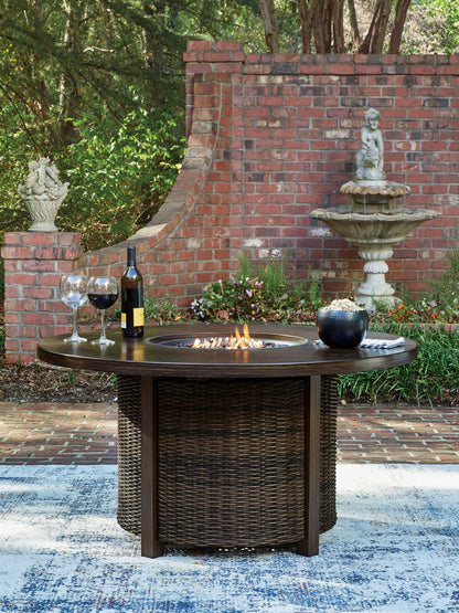 Monterey Point 48-Inch Round Wicker Fire Pit Table – Dark Brown