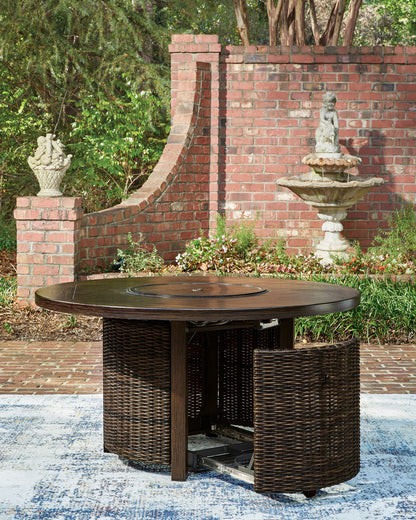 Monterey Point 48-Inch Round Wicker Fire Pit Table – Dark Brown