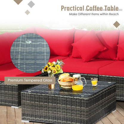 7-Piece Patio Rattan Furniture Set Sectional Sofa Garden Cushion