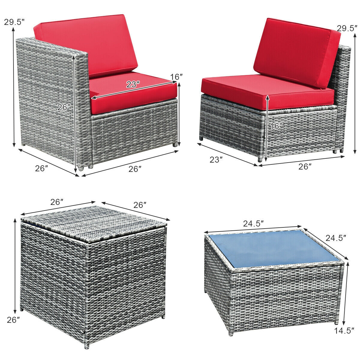8-Piece Wicker Patio Conversation Set With Storage Cabinet and Glass Coffee Table