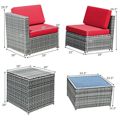 8-Piece Wicker Patio Conversation Set With Storage Cabinet and Glass Coffee Table