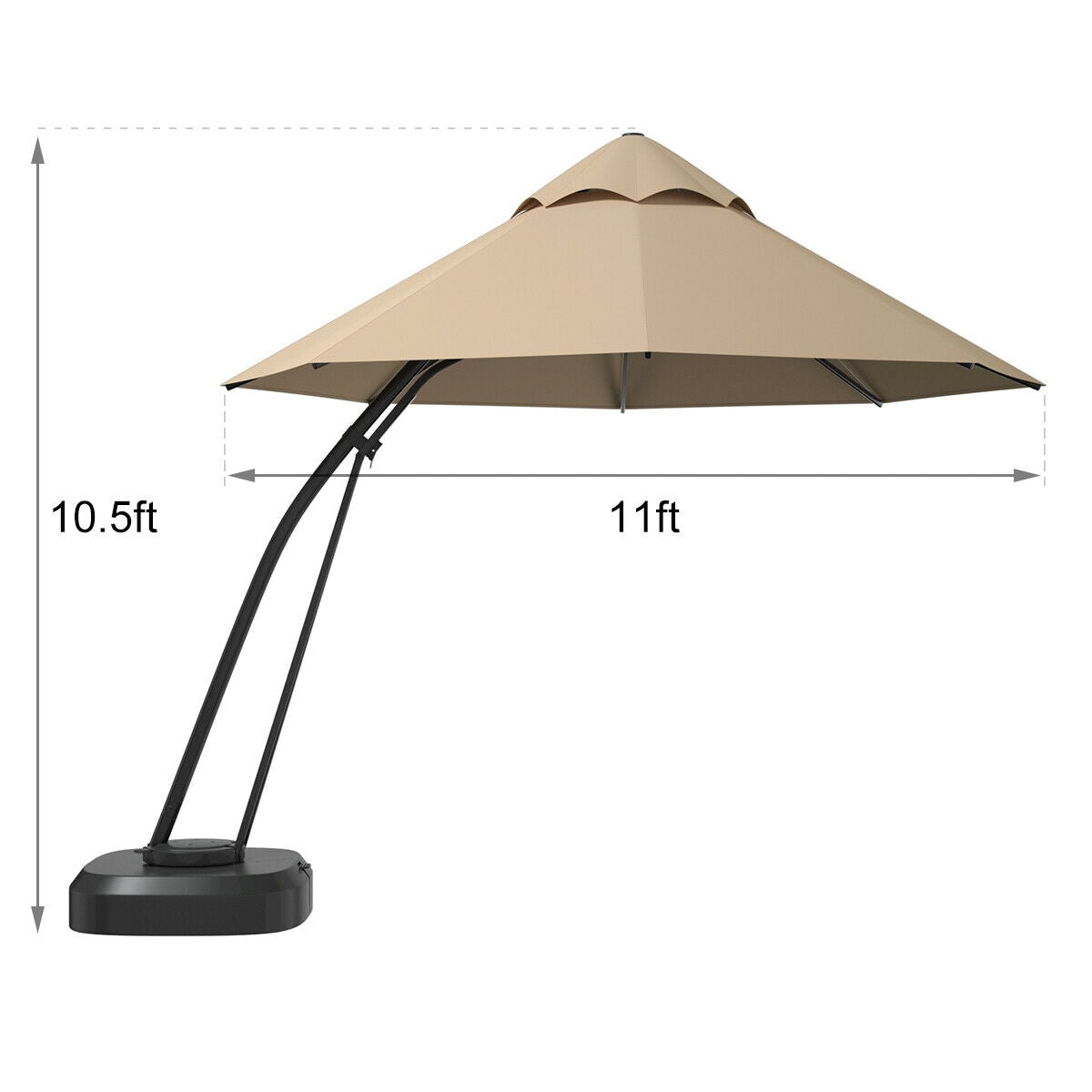 11-Foot Outdoor Cantilever Umbrella – 360° Rotation, Double-Top Wind Vent, Weighted Base & Wheels