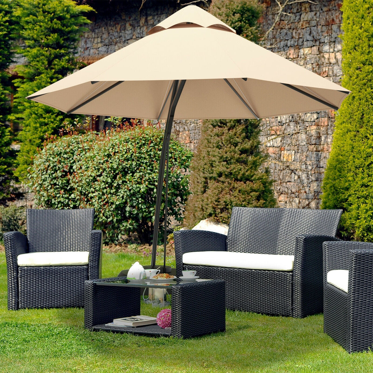 11-Foot Outdoor Cantilever Umbrella – 360° Rotation, Double-Top Wind Vent, Weighted Base & Wheels