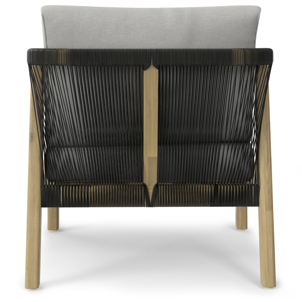Palmetto Outdoor Conversation Chair, Set of 2 – Acacia Wood, Rope Back, Stone Grey Cushions
