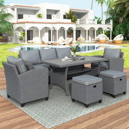 TOPMAX 6-Piece Outdoor Rattan Wicker Conversation Set with Sofa, Chairs, Ottomans & Table – Gray