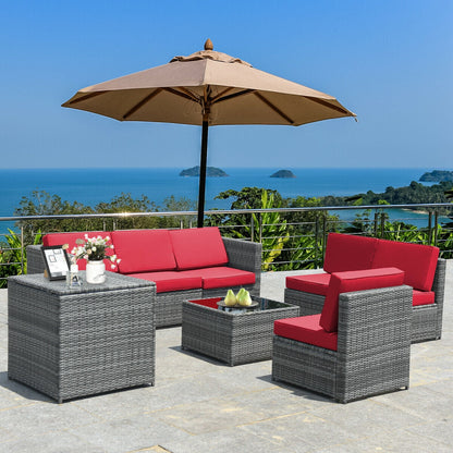 8-Piece Wicker Patio Conversation Set With Storage Cabinet and Glass Coffee Table