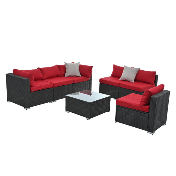 7-Piece Outdoor PE Rattan Sectional Set with Tempered Glass Table — Dark Gray
