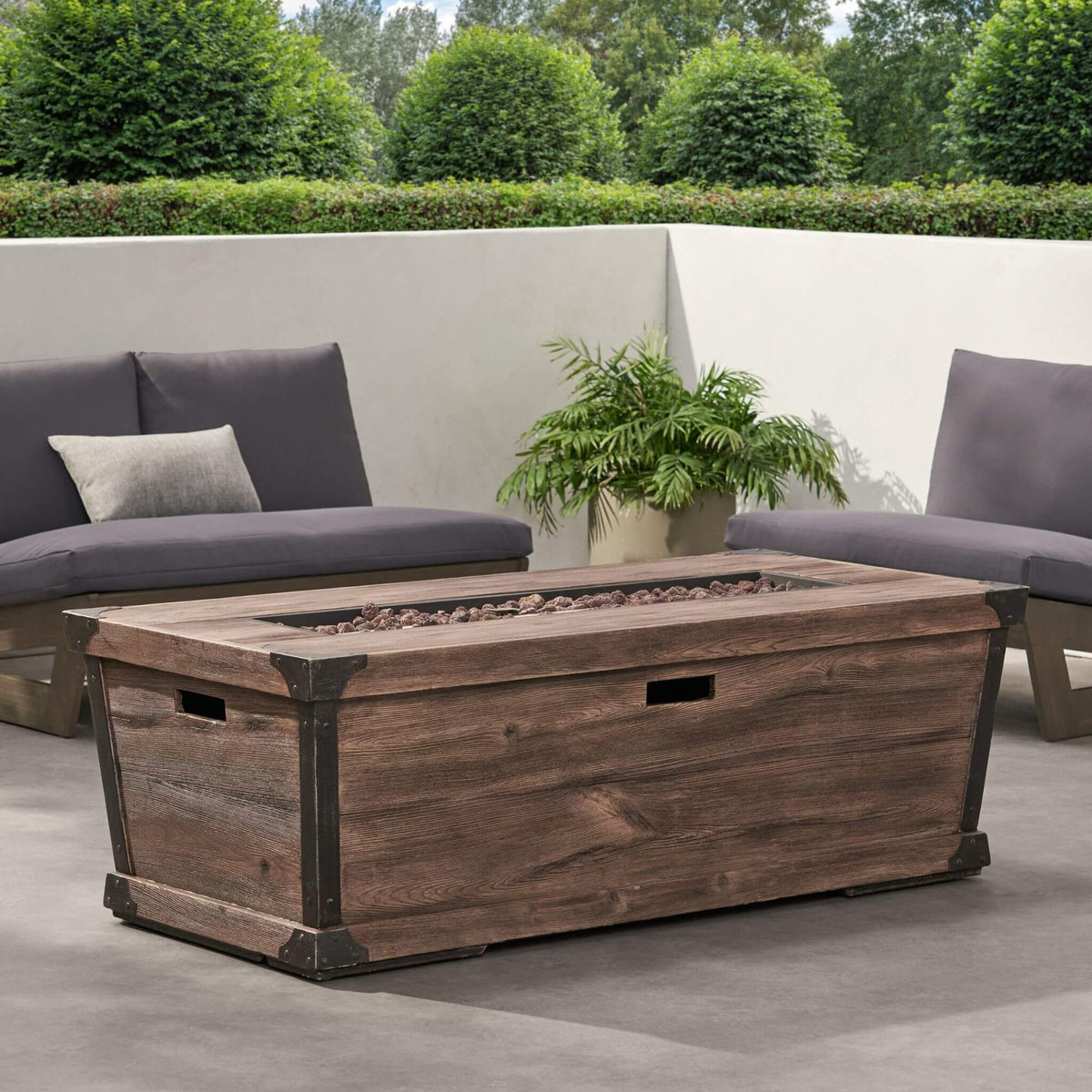 56-Inch Rectangle Gas Fire Pit Table – Wood Pattern, 50K BTU, Propane