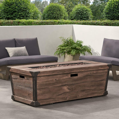 56-Inch Rectangle Gas Fire Pit Table – Wood Pattern, 50K BTU, Propane