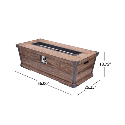 56-Inch Rectangle Gas Fire Pit Table – Wood Pattern, 50K BTU, Propane