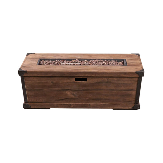56-Inch Rectangle Gas Fire Pit Table – Wood Pattern, 50K BTU, Propane