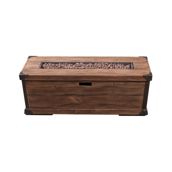 56-Inch Rectangle Gas Fire Pit Table – Wood Pattern, 50K BTU, Propane