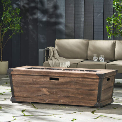 56-Inch Rectangle Gas Fire Pit Table – Wood Pattern, 50K BTU, Propane