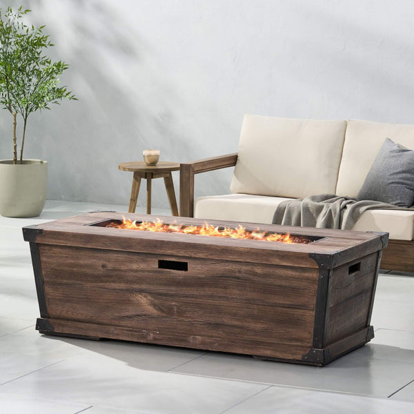 56-Inch Rectangle Gas Fire Pit Table – Wood Pattern, 50K BTU, Propane