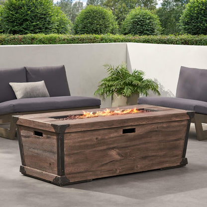 56-Inch Rectangle Gas Fire Pit Table – Wood Pattern, 50K BTU, Propane