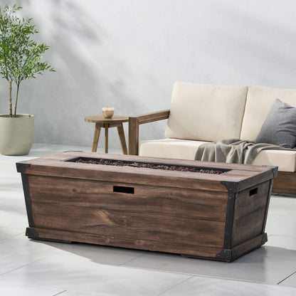 56-Inch Rectangle Gas Fire Pit Table – Wood Pattern, 50K BTU, Propane